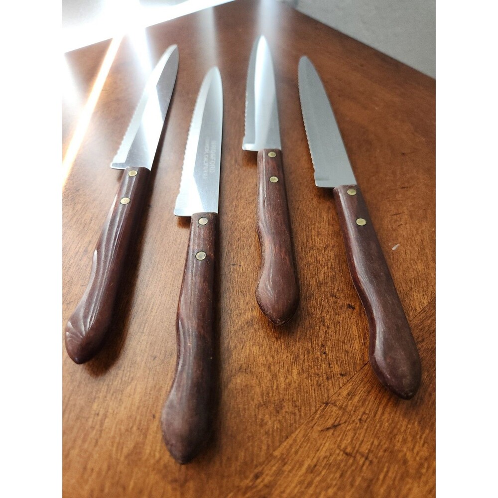 Bridgford Vintage Wood Handle Steak Knife Set of 4 EUC Made In USA